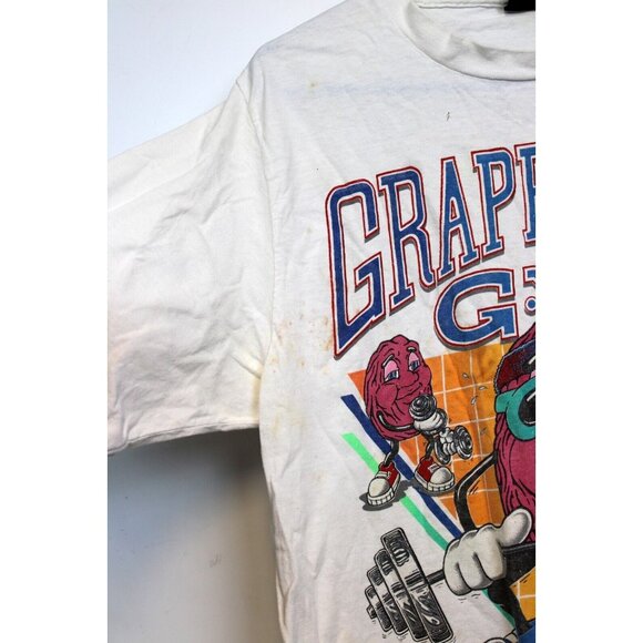 Vtg 80s California Raisins Grapevine Gym Shirt sz L White Crew Neck Short Sleeve - Picture 7 of 12